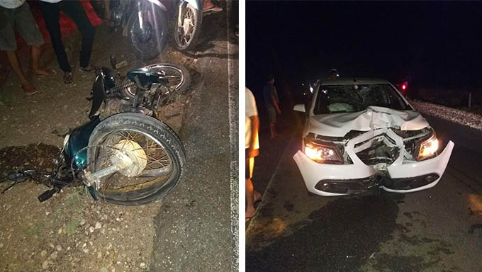   Motocicleta ficou totalmente destruída e o carro com a frente danificada
