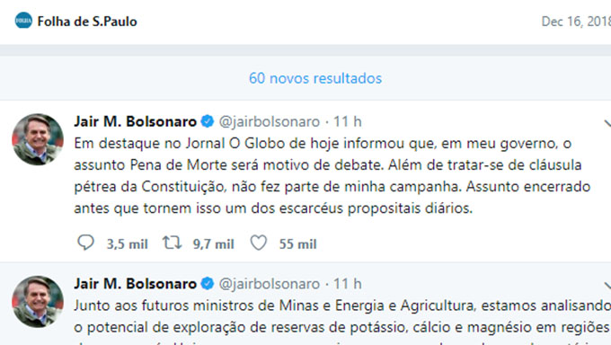   Anúncio do presidente eleito foi feito via Twitter