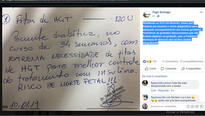   O desabafo do médico Tiago Santiago foi em seu perfil no Facebook nesta quinta-feira, dia 10
