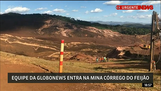   Imagens registradas pela Globo News mostra o local que aconteceu o rompimento da barragem ocasionando a tragédia em Brumadinho, Minas Gerais
