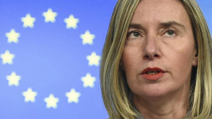   Federica Mogherini durante uma coletiva de imprensa em Bruxelas no dia 21 de janeiro de 2019