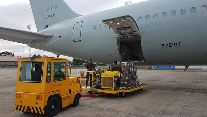   O avião da Força Aérea Brasileira transportando ajuda humanitária à Venezuela, que decolou na manhã de hoje (22) da Base Aérea de Brasília, pousou há pouco em Boa Vista