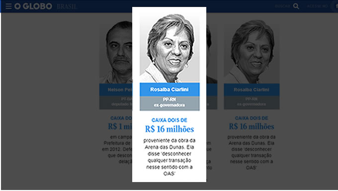   A reportagem do jornal O Globo que destaca o envolvimento da então governadora em esquema da OAS