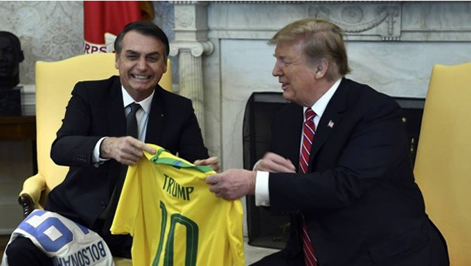   Os presidentes do Brasil, Jair Bolsonaro, e dos Estados Unidos, Donald Trump, se encontraram nesta tarde e o tema principal foi a crise na Venezuela