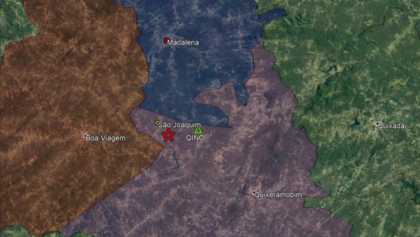   A estrela vermelha mostra o local de maior incidência do tremor.