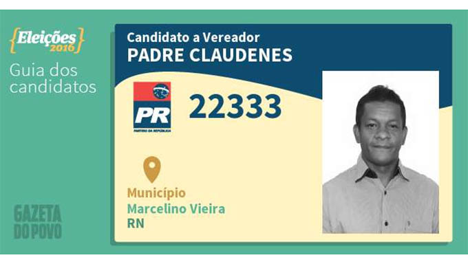   Padre Claudenes foi candidato ao cargo de vereador no município de Marcelino Vieira, pelo Partido da República (PR), nas eleições de 2016, mas não chegou a ser eleito