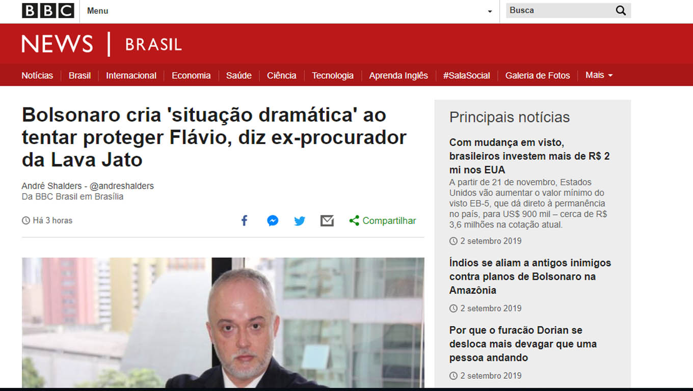 Imagem 1 -  “Bolsonaro cria situação ‘dramática’ ao tentar proteger Flávio”, diz ex-procurador da Lava Jato, durante entrevista à BBC News Brasil