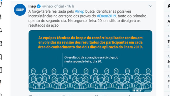  Informação foi passada pelo INEP através de seu Twitter, que também informa que todas as revisões serão feitas até o final do dia, para que nestas terça-feira, 21, possa ser feita as inscrições no SISU tranquilamente