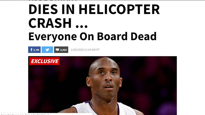   Astro do basquete americano, segundo o TMZ, estava num helicóptero particular quando este caiu e pegou fogo