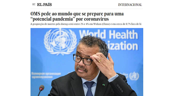   O diretor-geral da Organização Mundial de Saúde (OMS), Tedros Adhanom Ghebreyesus, declarou nesta segunda-feira, dia 24, que todos os governos do mundo deve “fazer todo o possível para nos prepararmos para uma potencial pandemia.