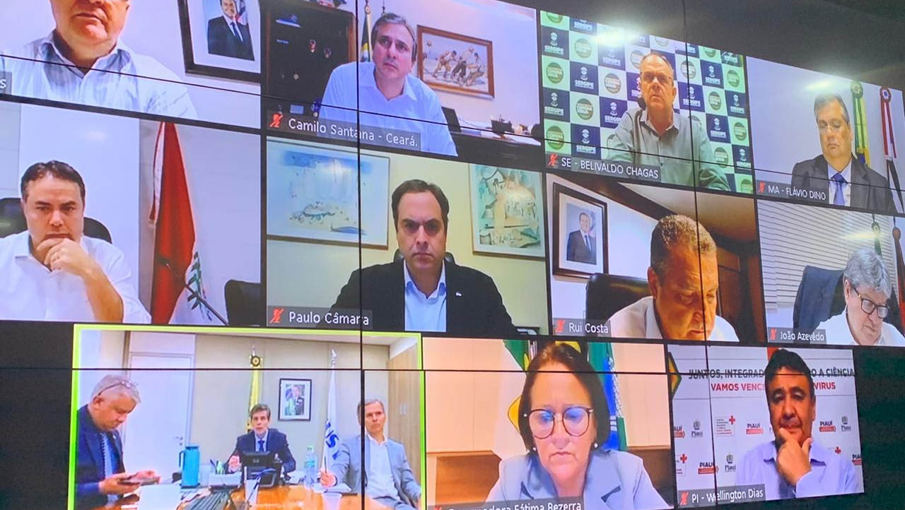   Os Governadores do Nordeste se reuniram com o ministro da saúde, elson Teich, nesta segunda-feira (20), por videoconferência. Os gestores solicitaram ao Ministério o atendimento, com urgência, às demandas dos estados para o combate à Covid-19 no sentido de evitar o iminente colapso do sistema de saúde.