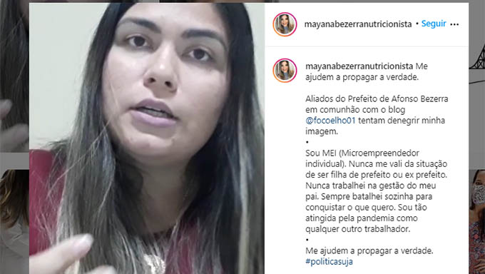   Mayana Bezerra escreveu em sua defesa: "Sou microempreendedora individual (MEI), tenho uma pequena loja de suplementos no interior e com as academias fechadaa eu fui prejudicada com ass vendas... ... Eu preciso honrar meus compromissos com meus fornecedores e o auxilio foi concedido aos MEI por este motivo”