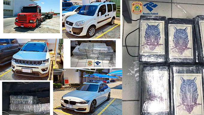   Além dos quatro presos, a PF também apreendeu dois carros de luxo, um caminhão e uma Doblo, que estavam sendo usado para o transporte da droga para o Porto de Natal, onde pretendiam embarcar para a Europa em conteiner.