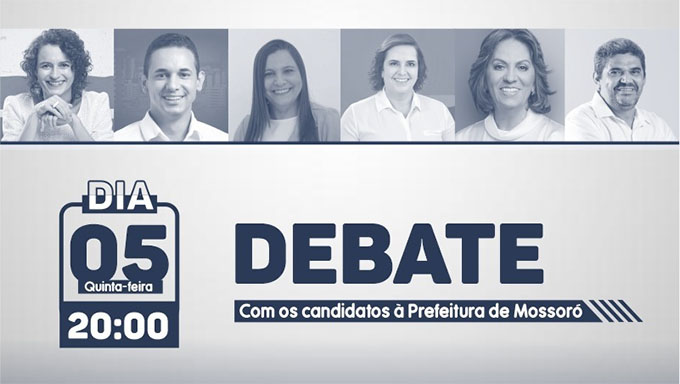  Candidatos a prefeito de Mossoró vão se enfrentar quinta-feira, dia 5, na TV Cidade Oeste. O debate mediado pelo jornalista Wesley Anderson, será o último confronto dos seis candidatos postulantes à cadeira do Palácio da Resistência antes das eleições municipais. Serão quase duas horas de debates divididos em 5 blocos.