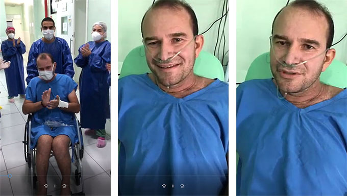   "A única coisa que podemos fazer é se prevenir, evite aglomerações, evite ao máximo para não chegar onde eu cheguei. Fiquem com Deus", diz Raimundo Pezão, que havia sido internado com covid19 no Hospital São Luiz no dia 4 de dezembro, ao ser transferido da UTI para a enfermaria. 