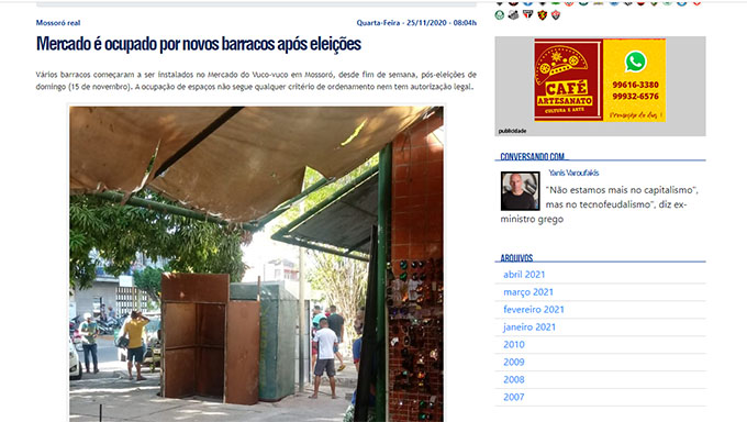 Imagem 1 -  Ao menos, 15 barracas irregulares (haviam sido instaladas durante a noite após a derrota de Rosalba nas eleições de 2020) precisaram ser retiradas. A direção do Vuco-Vuco explicou que elas não fazem parte da estrutura do "shopping popular", o que fez necessário o trabalho de remoção de barracas. Lojistas que já atuam no local explicam que a situação estava ficando incontrolável. 