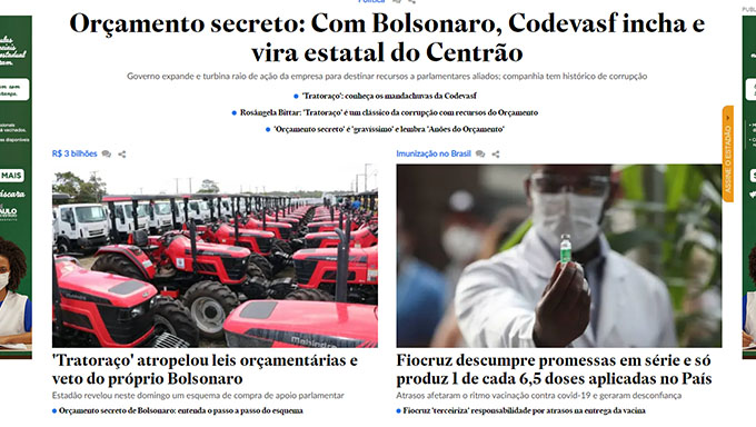   Segundo reportagem do Estado de São Paulo, o presidente Bolsonaro organizou um esquema, de quase R$ 3 bilhões, recursos que nos 101 ofícios que a reportagem teve acesso foram destinados para a CODEVASF, para fornecer tratores, escavadeiras e outros equipamentos agrícolas; Os parlamentares já falam em outra CPI contra o presidente Bolsonaro