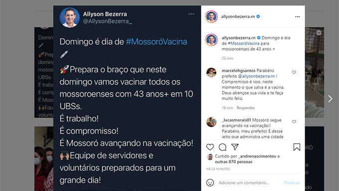   Convocação foi feita na tarde deste sábado pelo prefeito Allyson Bezerra, em suas redes sociais. A Assessoria da Prefeitura divulgou a lista de postos e seus respectivos endereços para o trabalho voluntário de vacinação neste domingo