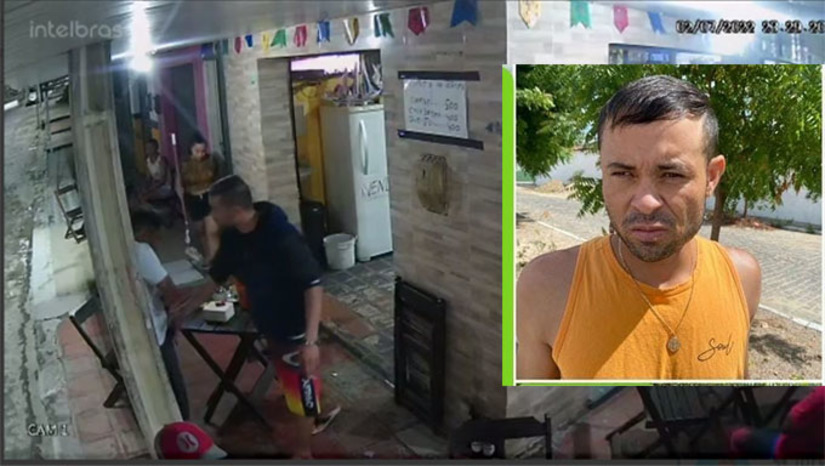 Imagem 1 -  O assassinato ocorreu neste sábado, num bar, em Nova Cruz. O criminoso foi localizado e preso na zona rural do município neste domingo, 3, e conduzido para ser autuado em flagrante pela Polícia Civil; Governo do Estado divulga nota se solidarizando com a família. Acesse e veja o vídeo do momento do assassinato