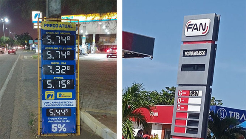 Imagem 1 -  Preço da gasolina chegou a custar quase R$ 8 reais em várias regiões do Brasil e o Governo Federal usou este fato para baixar o ICMS cobrados pelos Estados (RN era 29% e ficou em 18%). Além deste percentual, o que mais fez baixar o preço dos combustíveis foi a queda do preço do barril brent de petróleo no mercado internacional, que era 121 dólares e caiu para mais ou menos 100 dólares