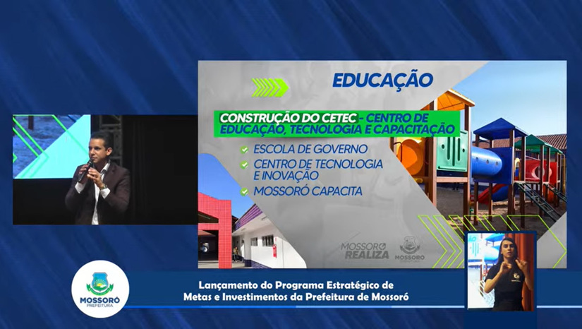 Imagem 1 - Allyson anuncia a construção de 15 novas escolas e um Cetec em Mossoró. O anúncio foi feito nesta quarta-feira (7), durante o lançamento do Programa Mossoró Realiza, que prevê uma série de investimentos nas mais diversas áreas do município. Na educação, de acordo com o gestor, serão construídas 5 novas creches, 5 novas escolas de ensino fundamental e Centros de Referência em Educação de Tempo Integral, além de um Centro de Educação, Tecnologia e Capacitação (Cetec). Ainda segundo Allyson, as novas unidades deverão cobrir, principalmente, áreas que atualmente não contam com escolas próximas, obrigando os pais a terem que se deslocar a locais mais distantes para que os filhos possam estudar. Imagem 1 - Allyson anuncia a construção de 15 novas escolas e um Cetec em Mossoró. O anúncio foi feito nesta quarta-feira (7), durante o lançamento do Programa Mossoró Realiza, que prevê uma série de investimentos nas mais diversas áreas do município. Na educação, de acordo com o gestor, serão construídas 5 novas creches, 5 novas escolas de ensino fundamental e Centros de Referência em Educação de Tempo Integral, além de um Centro de Educação, Tecnologia e Capacitação (Cetec). Ainda segundo Allyson, as novas unidades deverão cobrir, principalmente, áreas que atualmente não contam com escolas próximas, obrigando os pais a terem que se deslocar a locais mais distantes para que os filhos possam estudar.