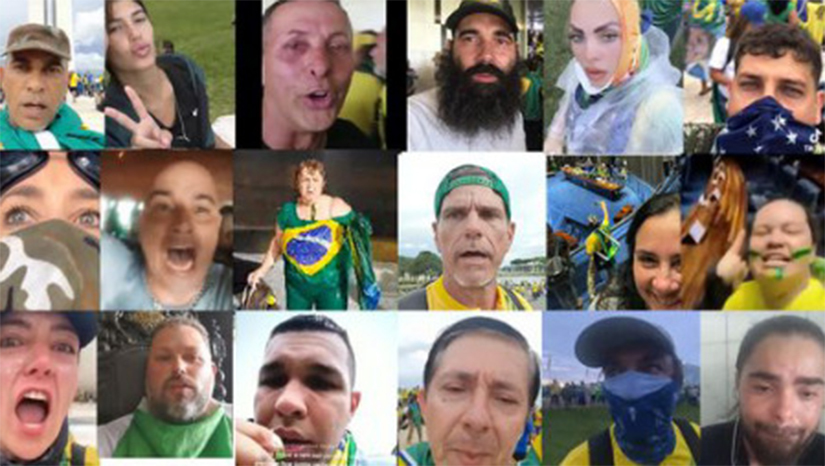 Imagem 1 - Nos últimos dois dias, o Estadão analisou cerca de 26 horas de transmissões ao vivo, listas de passageiros de ônibus, postagens em redes sociais e centenas de imagens. ‘Nós vamos colapsar o sistema, nós vamos sitiar Brasília’, disse uma extremista; outro, com nome de Bolsonaro no boné, orientou pichações no Supremo; mais de 1.500 foram presos após ataques contra STF, Congresso e Planalto. Veja fotos e nomes! Imagem 1 - Nos últimos dois dias, o Estadão analisou cerca de 26 horas de transmissões ao vivo, listas de passageiros de ônibus, postagens em redes sociais e centenas de imagens. ‘Nós vamos colapsar o sistema, nós vamos sitiar Brasília’, disse uma extremista; outro, com nome de Bolsonaro no boné, orientou pichações no Supremo; mais de 1.500 foram presos após ataques contra STF, Congresso e Planalto. Veja fotos e nomes!