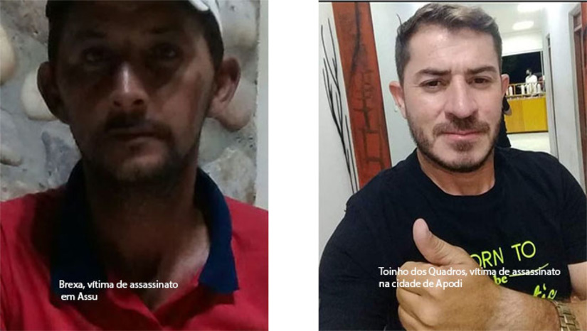 Imagem 1 - Em Assu, o assassinato aconteceu na comunidade rural de Nova Esperança. A vítima Geová Wellington, o Brexa, foi surpreendido pelos assassinos perto da capela comunidade. Em Apodi, a vítima conhecida por Toinho dos Quadros, estava próximo a um comércio na BR 405, quando foi morto. Os dois casos serão investigados pela Polícia Civil. Imagem 1 - Em Assu, o assassinato aconteceu na comunidade rural de Nova Esperança. A vítima Geová Wellington, o Brexa, foi surpreendido pelos assassinos perto da capela comunidade. Em Apodi, a vítima conhecida por Toinho dos Quadros, estava próximo a um comércio na BR 405, quando foi morto. Os dois casos serão investigados pela Polícia Civil.