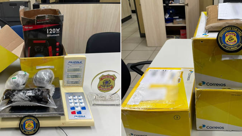 Imagem 1 - PF apreende haxixe, maconha e ecstasy enviados via Correios, no município de Natal. As substâncias apreendidas nesta quarta-feira (8) (1,24 kg de haxixe, 3,10 kg de maconha e 488 gramas de ecstasy) foram encontradas graças a utilização dos cães pastores-belga-malinois, Ice e Iron, no Centro de Tratamento de Cartas e Encomendas dos Correios, na Zona Oeste de Natal. A droga estava camuflada no interior de quatro encomendas, uma delas contendo caixa de som que havia sido remetida de outro estado para a capital potiguar. Não houve prisões. A Polícia Federal instaurou inquérito e busca agora identificar e responsabilizar os envolvidos nesta ação criminosa. Imagem 1 - PF apreende haxixe, maconha e ecstasy enviados via Correios, no município de Natal. As substâncias apreendidas nesta quarta-feira (8) (1,24 kg de haxixe, 3,10 kg de maconha e 488 gramas de ecstasy) foram encontradas graças a utilização dos cães pastores-belga-malinois, Ice e Iron, no Centro de Tratamento de Cartas e Encomendas dos Correios, na Zona Oeste de Natal. A droga estava camuflada no interior de quatro encomendas, uma delas contendo caixa de som que havia sido remetida de outro estado para a capital potiguar. Não houve prisões. A Polícia Federal instaurou inquérito e busca agora identificar e responsabilizar os envolvidos nesta ação criminosa.