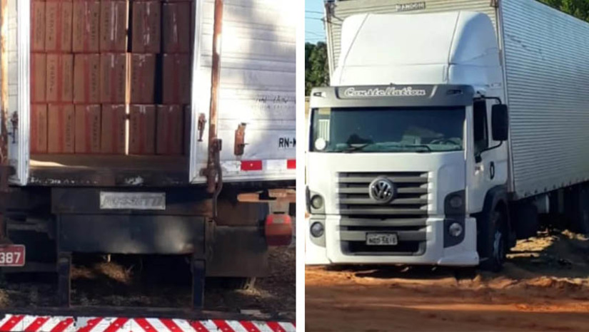 Imagem 1 - PM apreende carga de cigarros contrabandeados avaliada até o momento em R$ 6,1 milhõesA apreensão aconteceu na manhã desta segunda-feira (8), em um depósito localizado no município de Assu. Além da carga encontrada no local físico,um total de 3.500 caixas, ainda foram encontrados dois caminhões baús carregados do produto contrabandeado, cuja carga ainda será contabilizada pela polícia federal. Todo o material apreendido foi encaminhado para a sede da PF, em Mossoró. Imagem 1 - PM apreende carga de cigarros contrabandeados avaliada até o momento em R$ 6,1 milhõesA apreensão aconteceu na manhã desta segunda-feira (8), em um depósito localizado no município de Assu. Além da carga encontrada no local físico,um total de 3.500 caixas, ainda foram encontrados dois caminhões baús carregados do produto contrabandeado, cuja carga ainda será contabilizada pela polícia federal. Todo o material apreendido foi encaminhado para a sede da PF, em Mossoró.
