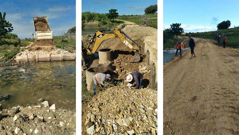 Imagem 1 -  O trabalho foi iniciado no dia 18 de maio pela passagem molhada da Gangorrinha e atendeu também, em tempo recorde, as passagens molhadas das localidades rurais de Bamburral, Pau D'Arco e que faz a ligação entre São Bento e Monte Alegre.  “Posso afirmar que em Governador nunca se viu um trabalho realizado com tanta rapidez para atender rapidamente os anseios da população”, destacou Genivaldo Felipe Melo, secretário municipal de Obras, Transportes e Urbanismo. O prefeito Artur Vale observa que estruturas haviam sido danificadas pelo período de chuvas.