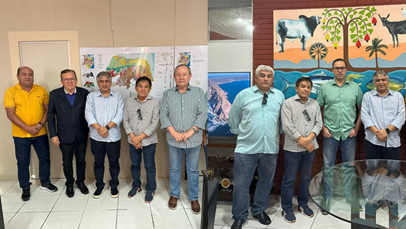 Imagem 1 -  Acompanhado com o secretário Dr. Adail Vale, de Saúde, e dos vereadores Adonias Melo e Junior Mourão, o prefeito Dr. Artur Vale fizeram exposição do Potencial de Governador Dix Sept Rosado para receber uma fábrica de cimento e pediram apoio para aplicar curso de costureiras na cidade. Na Secretaria de Agricultura, Pecuária e da Pesca, solicitaram para incluir Governador no Circuito Estadual de Exposições Agropecuária e o programa Pró-Ave Caipira. O objetivo da viagem a capital era buscar meios de gerar empregos para a cidade e fortalecimento das atividades do homem do campo.