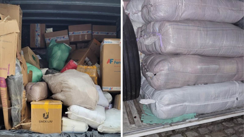Imagem 1 -  Operação Divisas autua mais de R$ 1,35 milhão em cargas ilegais no RN. A operação foi realizada em uma parceria entre a Sefaz e a PRF. Aproximadamente 80% do material apreendido eram artigos de confecção, transportados sem documentação fiscal. A operação foi deflagrada em pontos estratégicos, onde há grande fluxo de veículos de cargas, como a BR-101, que é o principal corredor de entrada de mercadorias no estado, mas também, em rodovias alternativas, que costumam ser utilizadas pelos praticantes desse ato criminoso para driblar as fiscalizações.