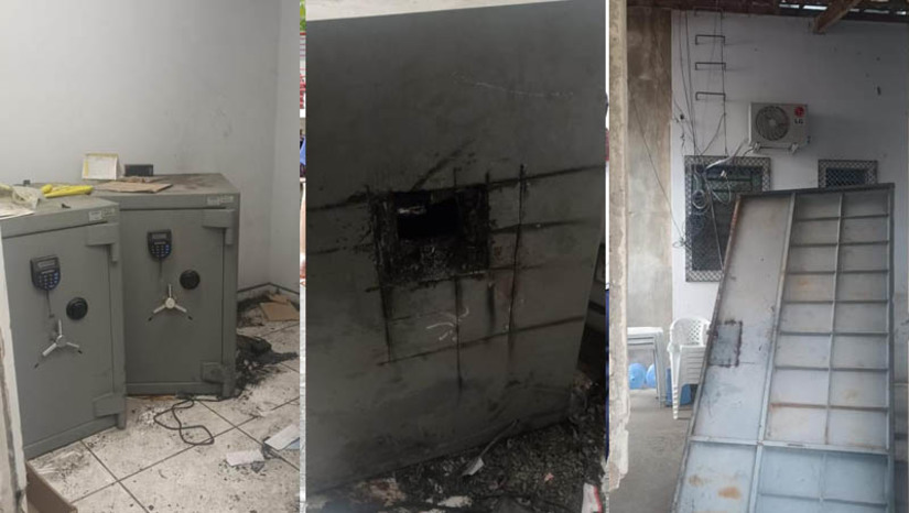 Imagem 1 - Criminosos invadem agência bancária e tentam arrombar cofres, em Martins. A ação aconteceu durante a madrugada desta segunda-feira (8). De acordo com o delegado Murilo Baessa, inicialmente, as investigações apontam para a participação de 2 a 4 pessoas no crime. Os suspeitos acessaram a câmara frigorífica de um supermercado que fica ao lado da agência bancária, subiram no telhado do estabelecimento e pularam para o telhado do banco, por onde acessaram o interior do local. Em seguida, tentaram arrombar dois cofres, mas, ainda segundo o delegado, conseguiram perfurar apenas um deles, em uma parte onde havia apenas notas de R$ 2 e R$ 5. Imagem 1 - Criminosos invadem agência bancária e tentam arrombar cofres, em Martins. A ação aconteceu durante a madrugada desta segunda-feira (8). De acordo com o delegado Murilo Baessa, inicialmente, as investigações apontam para a participação de 2 a 4 pessoas no crime. Os suspeitos acessaram a câmara frigorífica de um supermercado que fica ao lado da agência bancária, subiram no telhado do estabelecimento e pularam para o telhado do banco, por onde acessaram o interior do local. Em seguida, tentaram arrombar dois cofres, mas, ainda segundo o delegado, conseguiram perfurar apenas um deles, em uma parte onde havia apenas notas de R$ 2 e R$ 5.