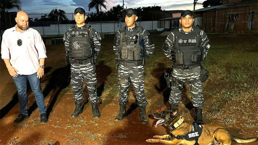 Imagem 1 -  Fúria: cão farejador do Mato Grosso chega hoje (6) em Mossoró para ajudar na busca por fugitivos. O  cão farejador da raça pastor-belga-malinois pertence à polícia penal do Mato Grosso. Dois policiais penais, juntamente com o animal, desembarcaram em Natal, por volta do meio-dia desta quarta-feira (6). Em seguida, seguiram viagem para o município de Mossoró. Os agentes são especializados em operações especiais e serão mais um reforço na caçada por Deibson Cabral Nascimento, de 33 anos, e Rogério da Silva Mendonça, de 35 anos, foragidos da penitenciária federal de Mossoró desde o dia 14 de fevereiro de 2014.