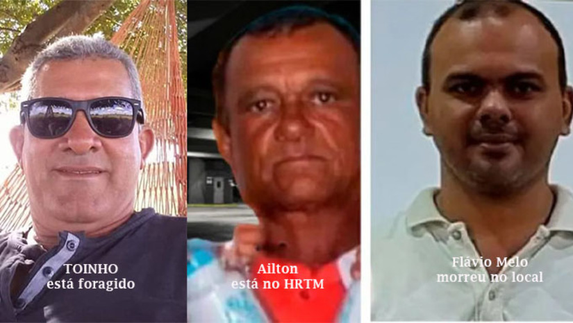 Imagem 1 - Antônio de Souza Melo, que cria animais na terra da família, estava em atrito com o irmão Ailton de Souza Melo, que usa a mesma área para plantar milho e feijão. Na noite desta sexta-feira, 8, Ailton e o filho Flávio passavam em frente ao local numa moto e Toinho atirou com uma espingarda calibre 12. Flávio morreu no local e Ailton foi socorrido para o HRTM, em Mossoró. A PM está fazendo buscas para prender Toinho Melo. Imagem 1 - Antônio de Souza Melo, que cria animais na terra da família, estava em atrito com o irmão Ailton de Souza Melo, que usa a mesma área para plantar milho e feijão. Na noite desta sexta-feira, 8, Ailton e o filho Flávio passavam em frente ao local numa moto e Toinho atirou com uma espingarda calibre 12. Flávio morreu no local e Ailton foi socorrido para o HRTM, em Mossoró. A PM está fazendo buscas para prender Toinho Melo.