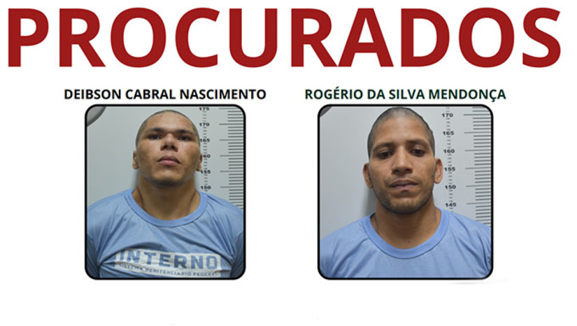 Imagem 1 - Para a Força Tarefa, Deibson Cabral do Nascimento, o Tatu, de 33 anos, e Rogério da Silva Mendonça, o Martelo, de 35 anos, ainda estão cercados na região que compreende entre a cidade de Baraúna-RN e a Reserva Nacional da Furna Feia. Ao avista-los, o cidadão deve manter a calma, evitar confronta-los e ligar com urgência para Telefones: • (84) 98132 – 6057 • (84) 3324 – 7506 • (84) 3324 – 7585. Não precisa se identificar. Imagem 1 - Para a Força Tarefa, Deibson Cabral do Nascimento, o Tatu, de 33 anos, e Rogério da Silva Mendonça, o Martelo, de 35 anos, ainda estão cercados na região que compreende entre a cidade de Baraúna-RN e a Reserva Nacional da Furna Feia. Ao avista-los, o cidadão deve manter a calma, evitar confronta-los e ligar com urgência para Telefones: • (84) 98132 – 6057 • (84) 3324 – 7506 • (84) 3324 – 7585. Não precisa se identificar.