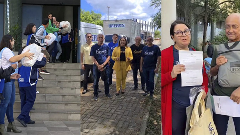 Imagem 1 - A reitora da UFERSA, Ludimila Oliveira, e a reitora Lúcia Pellanda, da UFCS, uniram-se para criar um canal seguro para que o povo de Mossoró pudesse fazer doações às vítimas das chuvas nos arredores de Porto Alegre (RS). Contando com dezenas de voluntários e importantes apoios da Polícia Rodoviária Federal (PRF) e da Prefeitura Municipal de Mossoró, a iniciativa foi bem-sucedida. “Estou muito feliz que nossos motoristas tenham chegado bem, e as doações já estão sendo entregues neste sábado, dia 10”, afirmou a reitora Ludimila Oliveira. Imagem 1 - A reitora da UFERSA, Ludimila Oliveira, e a reitora Lúcia Pellanda, da UFCS, uniram-se para criar um canal seguro para que o povo de Mossoró pudesse fazer doações às vítimas das chuvas nos arredores de Porto Alegre (RS). Contando com dezenas de voluntários e importantes apoios da Polícia Rodoviária Federal (PRF) e da Prefeitura Municipal de Mossoró, a iniciativa foi bem-sucedida. “Estou muito feliz que nossos motoristas tenham chegado bem, e as doações já estão sendo entregues neste sábado, dia 10”, afirmou a reitora Ludimila Oliveira.