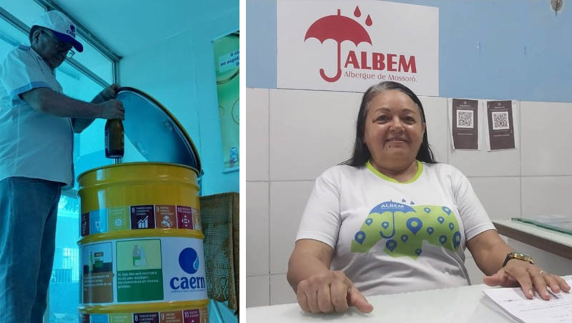 Imagem 1 -  Caern já coletou e entregou 235 litros de óleo para ajudar no custeio do Albergue Mossoró. O óleo, coletado no escritório de atendimento da Companhia no bairro Bom Jardim, é revertido em renda para a instituição. Qualquer pessoa pode contribuir, basta acondicionar corretamente o óleo após utilizá-lo. É possível entregar o material no horário das 8h às 11h e das 14h às 17h de segunda a sexta-feira.  “Ajuda muito a doação do óleo. É importante enxergar a doação como parceria com o Albem, além de evitar entupir a encanação quando a pessoa joga o óleo na pia”, ressalta a idealizadora do Albem Elizabeth Duarte, sobre a doação.