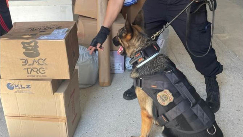 Imagem 1 -  Cães da PF detectam droga escondida dentro de uma caixa de som nos Correios de Natal. O equipamento havia sido enviado via Correios, da região Sul do país para a capital potiguar. No interior da caixa de som, a PF encontrou 1,70 kg de maconha prensada. A apreensão aconteceu na sexta-feira (28). Não houve prisões. A ação de rotina da PF objetiva combater o tráfico de substâncias entorpecentes através do fluxo postal.
