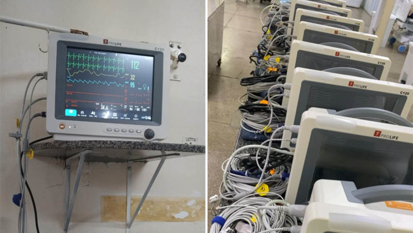 Imagem 1 -  HRTM recebe 26 monitores multiparâmetros para UTI e centro cirúrgico. Os equipamentos de última geração realizam o monitoramento em tempo real da condição do paciente internado, acompanhando a evolução dos sinais vitais e auxiliando na evolução da resposta ao tratamento clínico. Os equipamentos são parte de um pacote adquirido por meio de emenda parlamentar no valor de R$ 5 milhões, destinada pelo senador Styvenson Valentim.