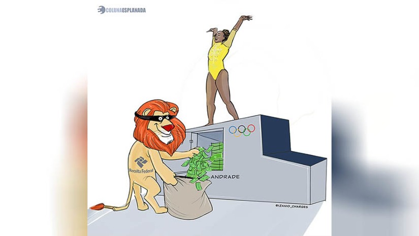 Imagem 1 -  [COLUNA ESPLANADA] Consagrada ontem a maior atleta olímpica do Brasil pelo conjunto de medalhas na Ginástica desde os Jogos de Tóquio, Rebeca Andrade vai sentir o peso dos impostos do Brasil quando desembarcar no Aeroporto de Guarulhos, sua terra natal. Premiada pelo Comitê Olímpico Brasileiro (COB) com R$ 798 mil pelas medalhas na França, ela terá de pagar cerca de 27% de impostos – ou seja, a Receita vai abocanhar estupendos R$ 215 mil da ginasta. O COB pagará R$ 350 mil pelo seu ouro, R$ 210 mil por cada uma das pratas e R$ 28 mil (cota por membro da equipe) pelo bronze. Um movimento político tenta, tardiamente, isentar os atletas brasileiros da mordida do “Leão” da Receita. Em vão. Nos corredores do órgão – sempre ávido por sua cota – avisaram que isso deveria ter sido resolvido pelo COB com Portaria da Fazenda antes dos Jogos.
