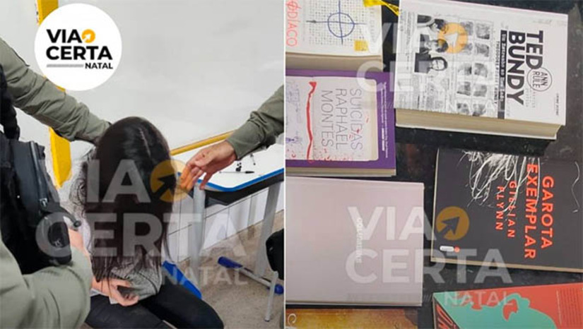 Imagem 1 -  Estudante invade escola na zona sul de Natal e atira contra colegas; um aluno ficou ferido. O caso aconteceu na manhã desta terça-feira (17), em uma escola estadual localizada no bairro de Pirangi, na capital do Rio Grande do Norte. Segundo informações da Polícia Rodoviária Federal, que passava pelo local no momento e foi acionada por populares, a estudante de 19 anos, do 3º ano do Ensino Médio, tentou atirar várias vezes, mas a arma falhou na maior parte das tentativas. No entanto, um disparo foi efetuado e atingiu um outro estudante na cabeça. A atiradora foi contida por um colega, que conseguiu desarmá-la. 