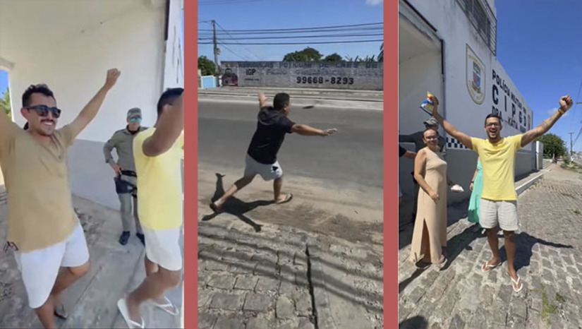 Imagem 1 - Alexandre Fernandes Roberto, Orlando Paulo Ribeiro Alves e Romulo Paulo Ribeiro Alves, festejaram com pulos de alegria a decisão da Câmara Criminal do Tribunal de Justiça do Estado nesta sexta-feira, 24, quase 5 meses depois que foram presos e acusados de milícia privada e porte ilegal de arma de fogo de uso restrito quando faziam a segurança da família do prefeito Marcelo Oliveira, assassinado em João Dias-RN. Imagem 1 - Alexandre Fernandes Roberto, Orlando Paulo Ribeiro Alves e Romulo Paulo Ribeiro Alves, festejaram com pulos de alegria a decisão da Câmara Criminal do Tribunal de Justiça do Estado nesta sexta-feira, 24, quase 5 meses depois que foram presos e acusados de milícia privada e porte ilegal de arma de fogo de uso restrito quando faziam a segurança da família do prefeito Marcelo Oliveira, assassinado em João Dias-RN.