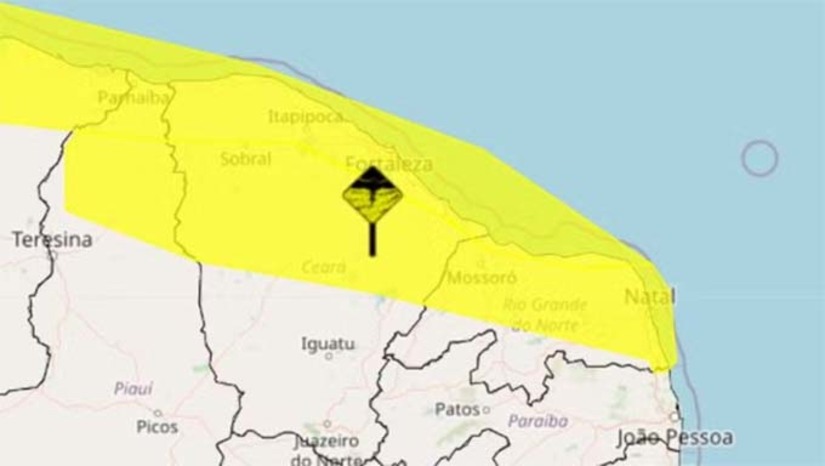 Imagem 1 -  Os alertas são da cor amarela (perigo potencial), o menor nível no grau de severidade do órgão. O primeiro aviso para 15 municípios incluindo Mossoró, teve início na manhã desta quinta. Já o segundo, para 99 cidades, teve início durante a tarde. De acordo com o Inmet, as chuvas do nível amarelo podem atingir 20 e 30 milímetros por hora ou até 50 milímetros por dia. Os dois avisos valem até 10h desta sexta-feira (14).