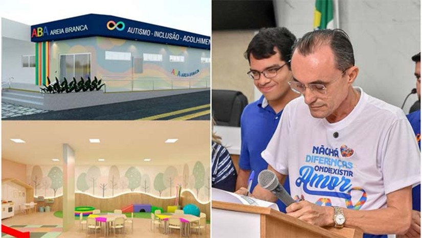 Imagem 1 -  O anúncio foi feito durante solenidade na Câmara Municipal de Areia Branca, na manhã desta quarta-feira (2). “Reforçamos o nosso compromisso com a inclusão com ações efetivas, colocando em prática projetos que irão fazer a diferença em nossa cidade, como a unidade de terapia ABA, um serviço que é de difícil acesso até mesmo na rede privada de saúde, mas que em Areia Branca estará à disposição das famílias atípicas de forma 100% gratuita”, pontuou o prefeito.