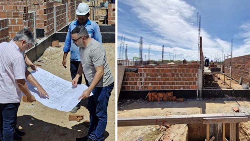 Imagem 1 - Nesta terça-feira (13), acompanhado do secretário municipal de Obras, Transportes e Urbanismo, Genivaldo Felipe, e do engenheiro civil, Klebson Costa, o prefeito Dr. Artur Vale visitou o canteiro de obras para acompanhar in loco o andamento dos serviços. Entre as frentes de trabalho em execução estão locação de fundações, escavações, construção de sapatas e de parte da estrutura de alvenaria, já alcançando quase dois metros de altura. A Prefeitura de Governador Dix-Sept Rosado está investindo, no total, mais de R$ 6,7 milhões nas obras do Hospital Municipal. Imagem 1 - Nesta terça-feira (13), acompanhado do secretário municipal de Obras, Transportes e Urbanismo, Genivaldo Felipe, e do engenheiro civil, Klebson Costa, o prefeito Dr. Artur Vale visitou o canteiro de obras para acompanhar in loco o andamento dos serviços. Entre as frentes de trabalho em execução estão locação de fundações, escavações, construção de sapatas e de parte da estrutura de alvenaria, já alcançando quase dois metros de altura. A Prefeitura de Governador Dix-Sept Rosado está investindo, no total, mais de R$ 6,7 milhões nas obras do Hospital Municipal.