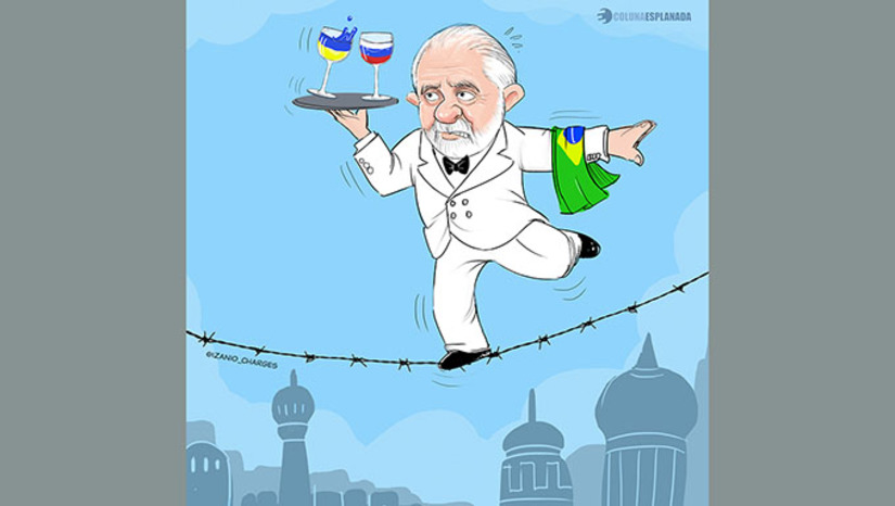 Imagem 1 -  Depois de passar por Moscou e apertar a mão de Vladimir Putin, o presidente Lula da Silva agora tenta se equilibrar nos atos para enviar sinais à Ucrânia de que fala sério sobre a tentativa de paz. Lula deu aval para o Senado votar e aprovar três acordos de cooperação na área militar, de defesa e na área jurídica com a Ucrânia, que estavam tramitando devagar desde 2010, 2011 e 2018.