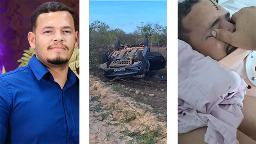 Imagem 1 -  Vítima de um acidente na madrugada do dia 1º de junho, na zona rural de Caraúbas-RN, o mecânico Alan Andras Rodrigues Neves, de 22 anos, foi socorrido para o HRTM com três fraturas na coluna, uma na clavícula e outra no ombro, precisando de várias cirurgias ortopédicas. Como estas cirurgias não fazem em Mossoró, Alan precisa ser transferido para o Hospital Memorial, em Natal, com extrema urgência. Só que já se passaram 14 dias e a transferência não aconteceu e Alan terminou contraindo uma infecção no HRTM.