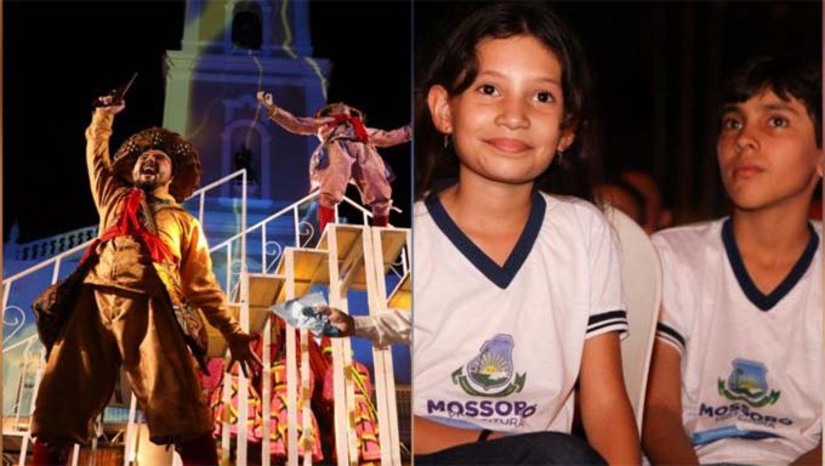 Imagem 1 -  A iniciativa da Prefeitura de Mossoró, através da Secretaria Municipal de Educação (SME), garantiu aos alunos a oportunidade de assistirem ao musical que conta a história da resistência do povo de Mossoró ao bando do cangaceiro Lampião. Grande parte dos estudantes desfrutava daquele espaço de arte e cultura pela primeira vez. 