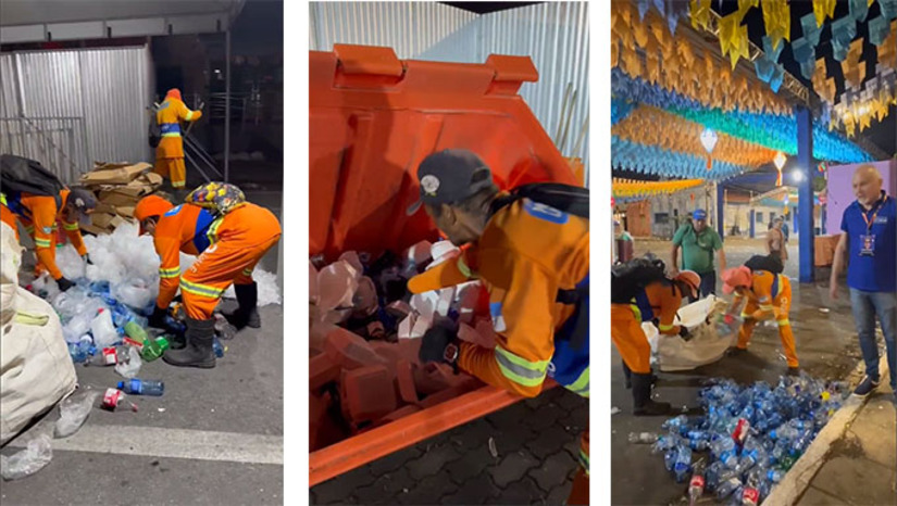 Imagem 1 -  Secretário Miguel Rogério, da pasta de Serviços Urbanos da Prefeitura de Mossoró, passou a reforçar o trabalho de coletiva seletiva de lixo nos polos do MCJ 2025, após perceber que 90% do lixo deixado nas festas era reciclável. Ao retirar uma parte do reciclável, a quantidade e lixo levada ao lixão reduziu de 10 para cerca de 5 toneladas ao dia.